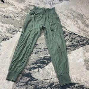 Aerie Harem Pants Womens XS Sage Green Smocked High Waist Drawstring Tapered Leg